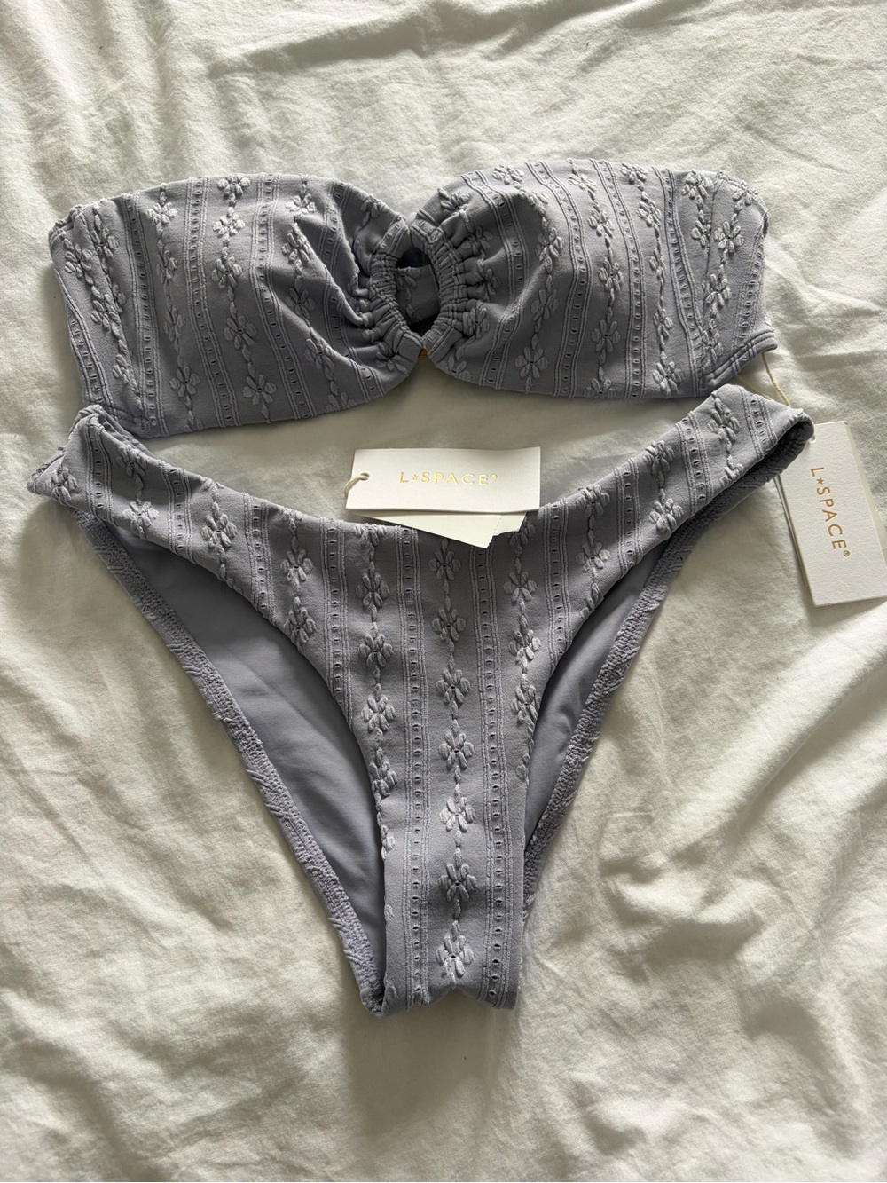 L*space Lavender “Ice” Textured Bandeau Bikini Top & Bottom Set Small NWT - Picture 5 of 13